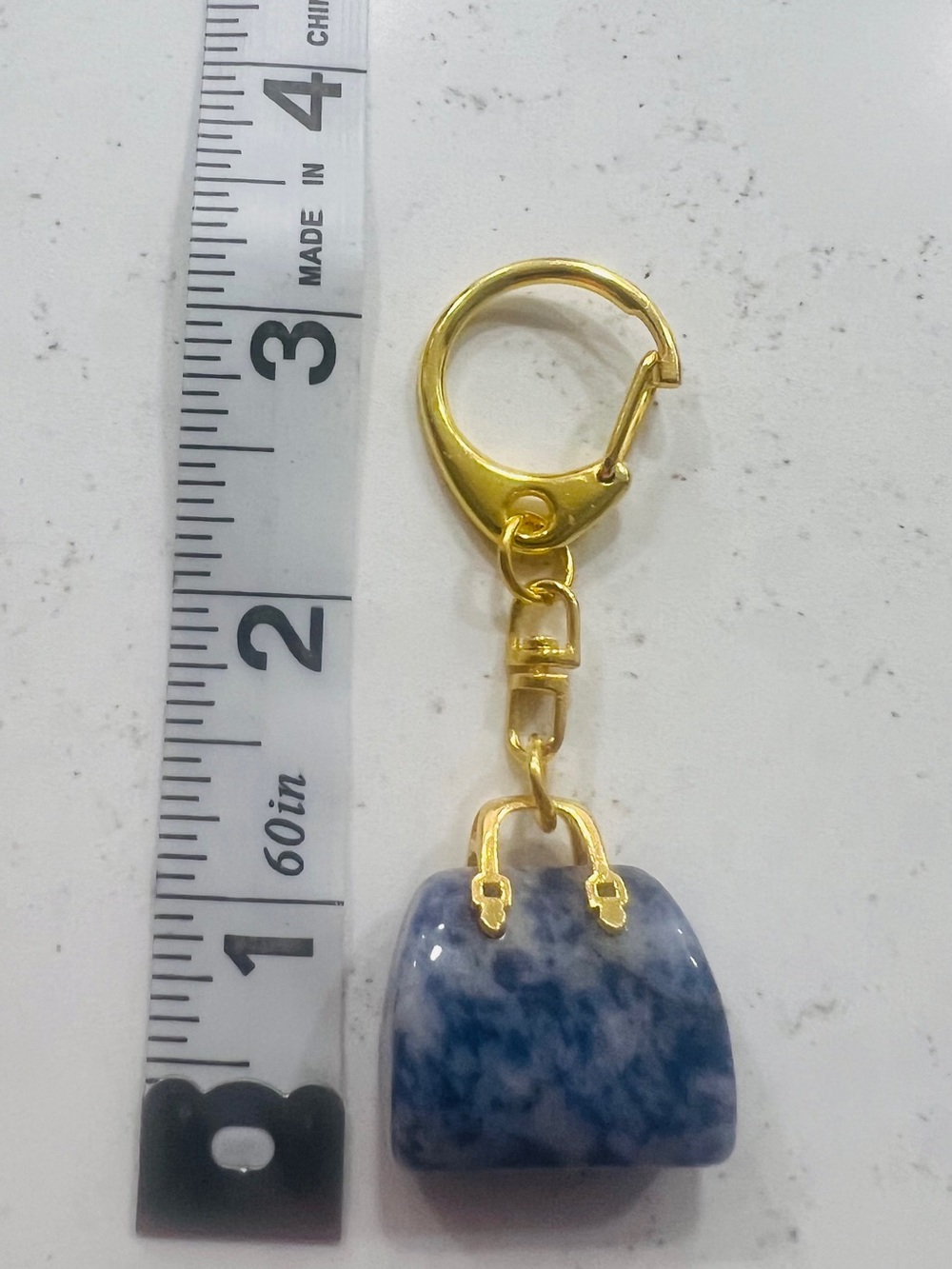 Gold Keychain with Blue Marble Mini Purse Charm